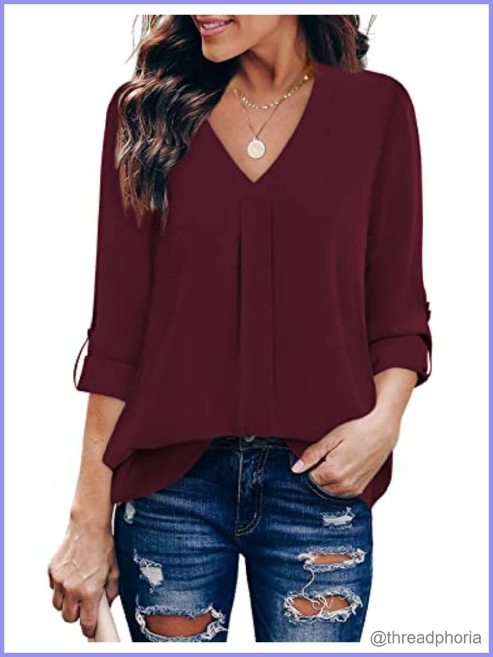Womens Business Casual Tunic Top 3/4 Sleeve V Neck Work Office Blouse